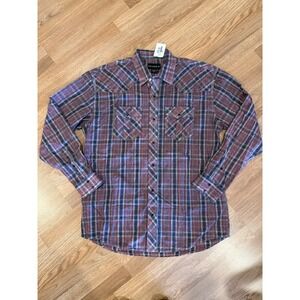 NWT PELHAM Men's XXL Snap‎ Red Blue Plaid Shirt Long Sleeve Western Rodeo Cowboy